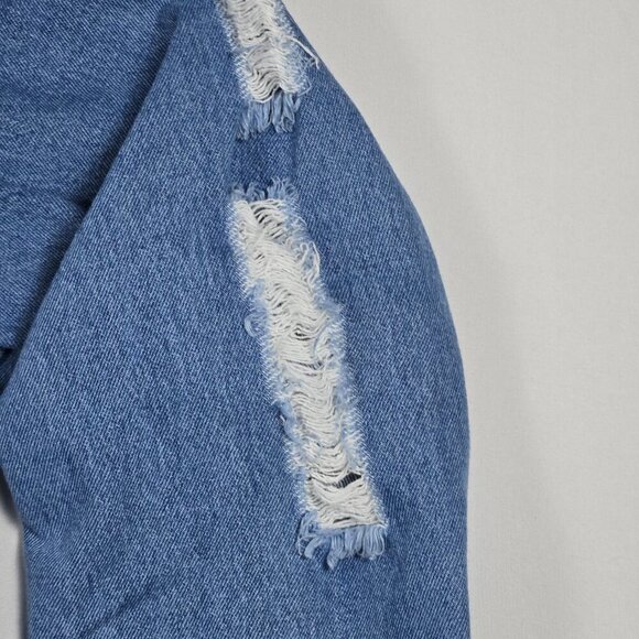 Love Tree Distressed Blue Denim Jacket Women's Size L Ripped Casual Button-Up - Picture 8 of 16